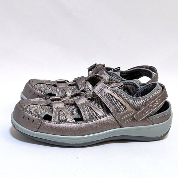 Orthofeet Verona Pewter Metallic Elastic Strap Sandals Women's Sz 10 Extra Wide - Picture 4 of 6